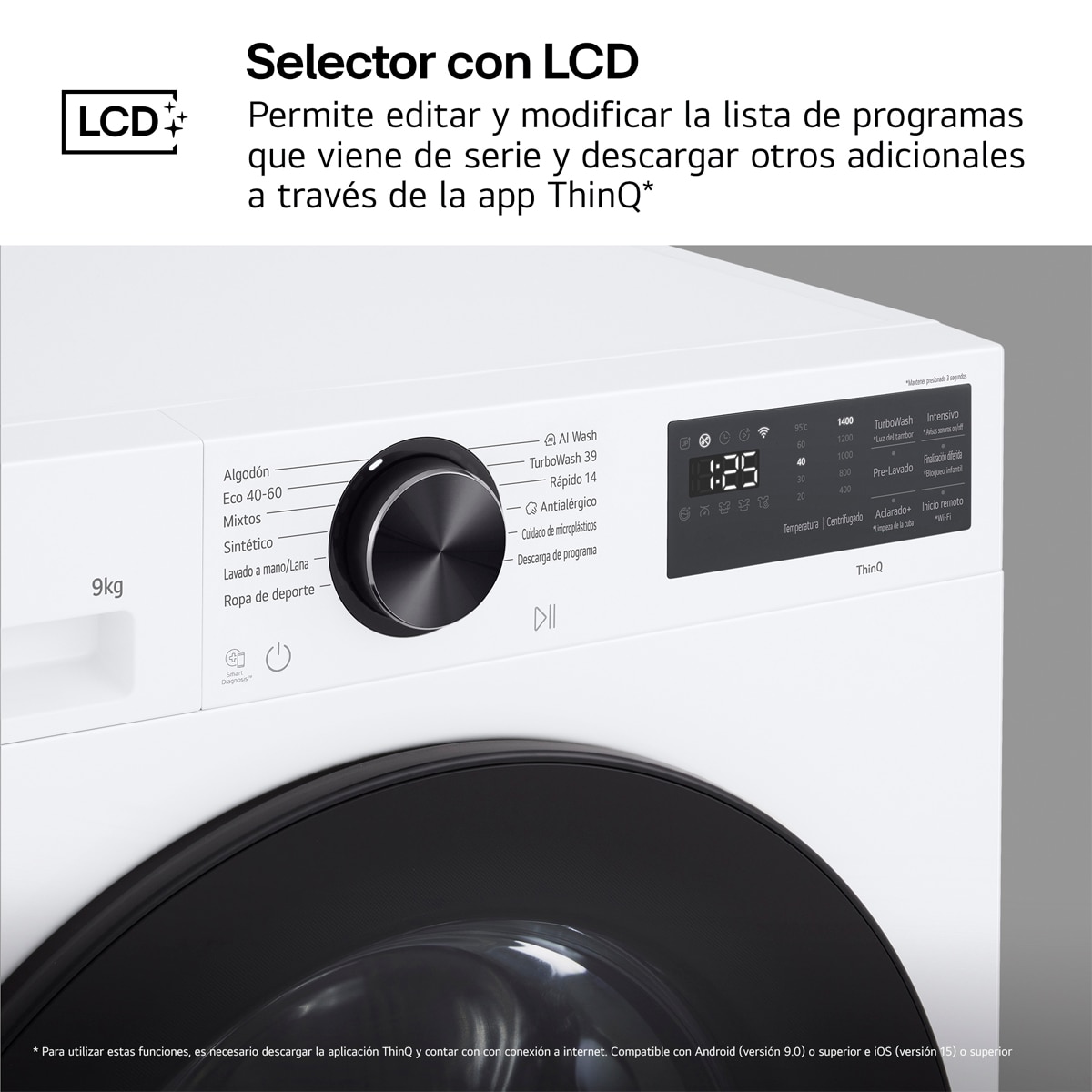 Lavadora Inteligente LG, AI Direct Drive, TurboWash 360º, 9kg /1200rpm, Serie 500 - F2X50S9TLB Blanco-10