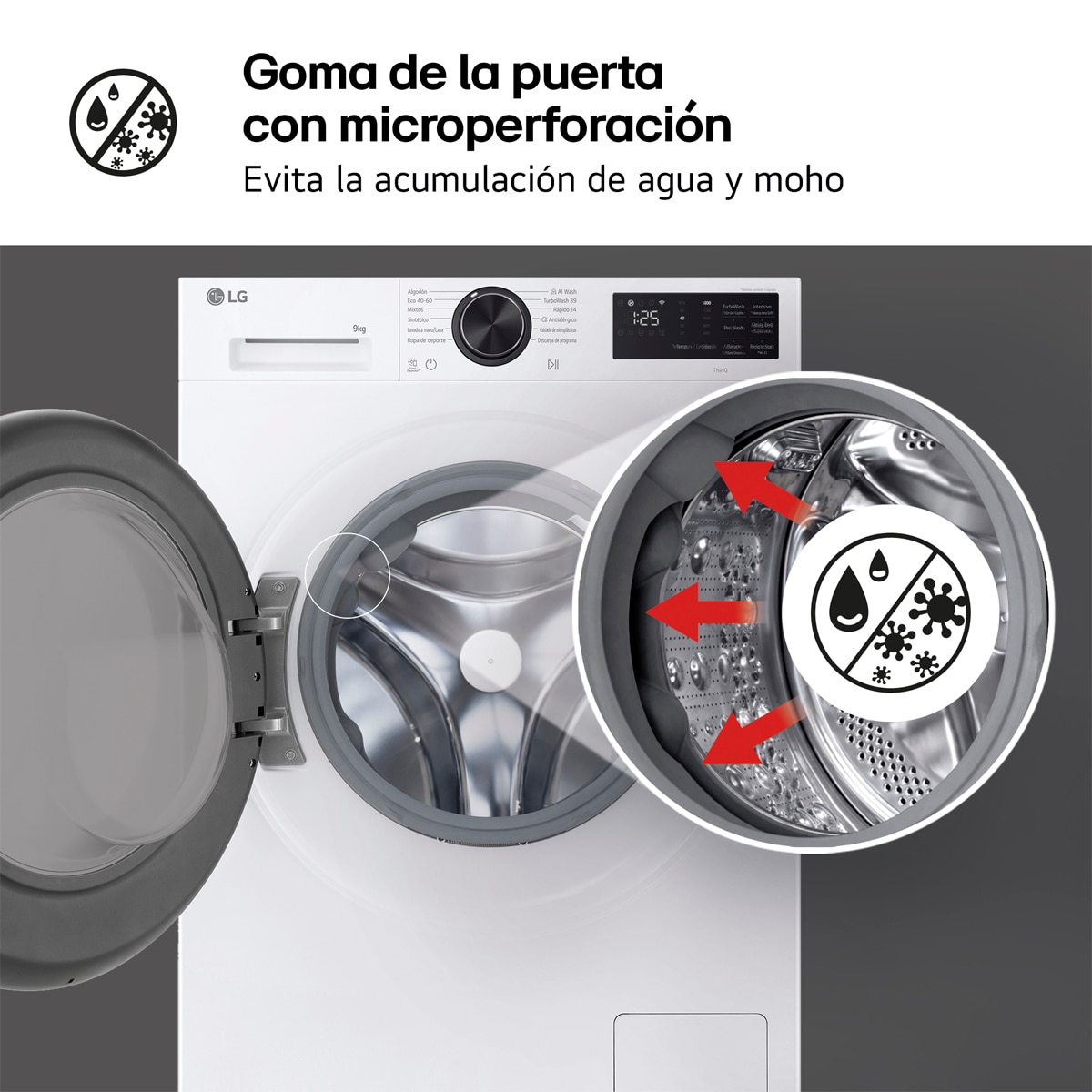 Lavadora Inteligente LG, AI Direct Drive, TurboWash 360º, 9kg /1200rpm, Serie 500 - F2X50S9TLB Blanco-11