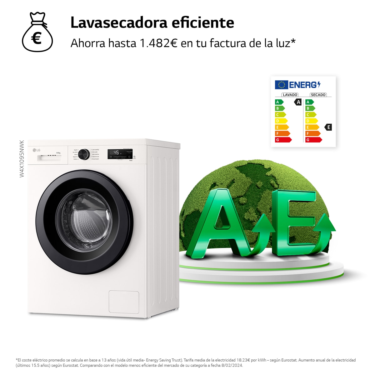 Lavadora secadora LG , 9 Kg lavado,5kg secado / 1400rpm,  InverterDirect Drive, 6 Motion Serie 140 - W4X1095NWK Blanco-3