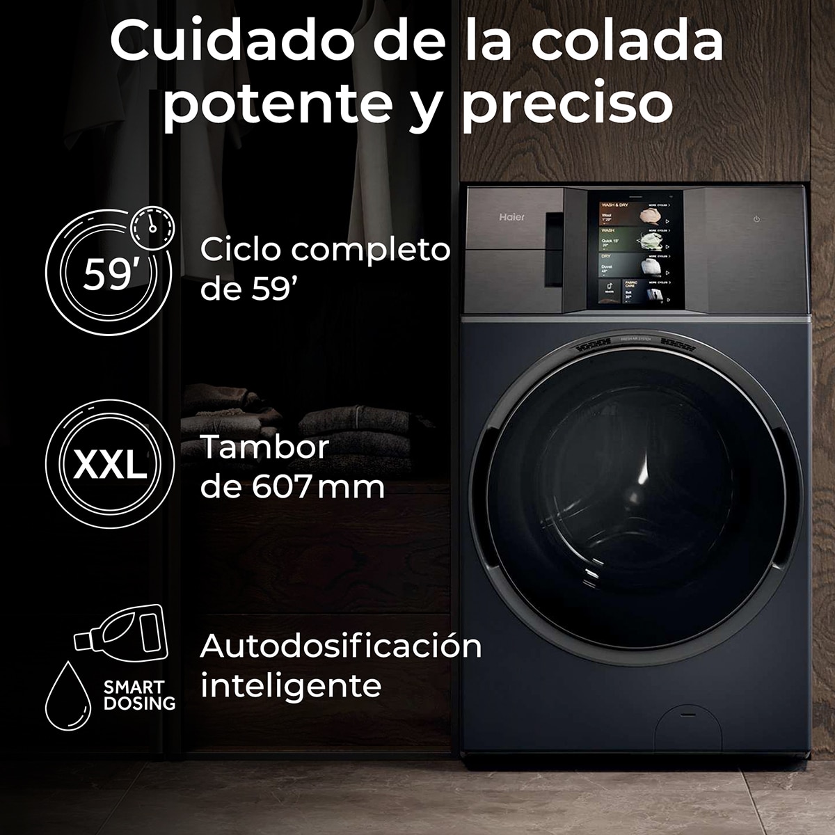 Lavadora secadora Haier 18kg /1200 rpm, Motor Direct Motion y Bomba de Calor, Couture Care  - HWD180BD12LGNU-S Antracita-6