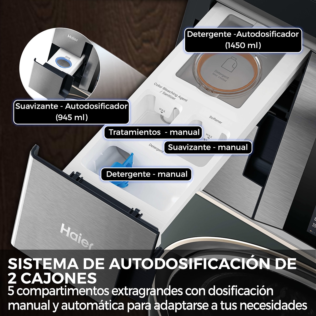 Lavadora secadora Haier 18kg /1200 rpm, Motor Direct Motion y Bomba de Calor, Couture Care  - HWD180BD12LGNU-S Antracita-8