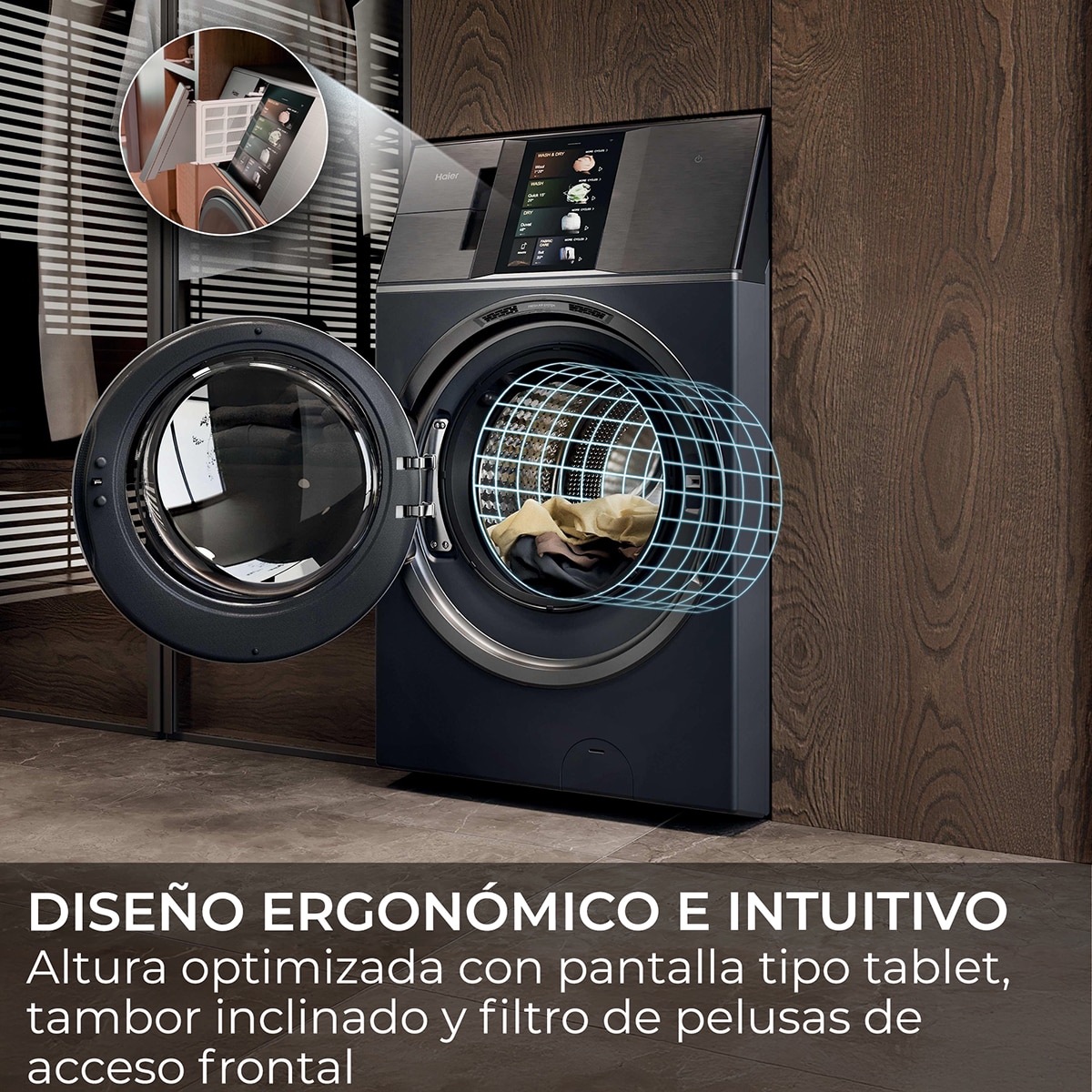 Lavadora secadora Haier 18kg /1200 rpm, Motor Direct Motion y Bomba de Calor, Couture Care  - HWD180BD12LGNU-S Antracita-10