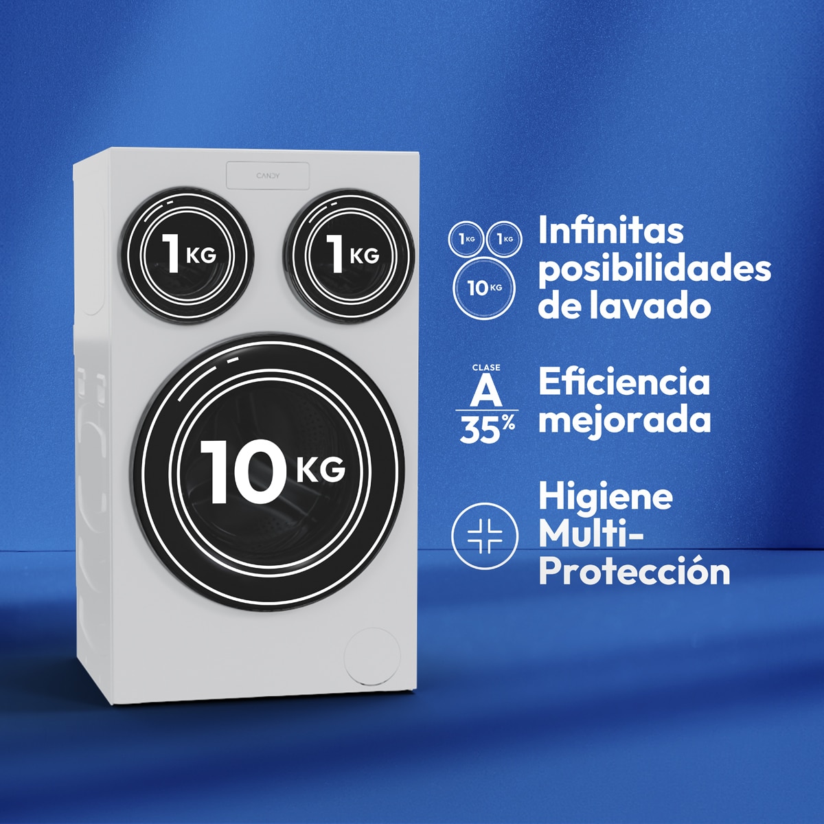 Lavadora Candy Triple Tambor 10+1+1/1400 rpm, Motor Direct Motion, Multiwash - MQD 410CBL9-37 Blanco-4