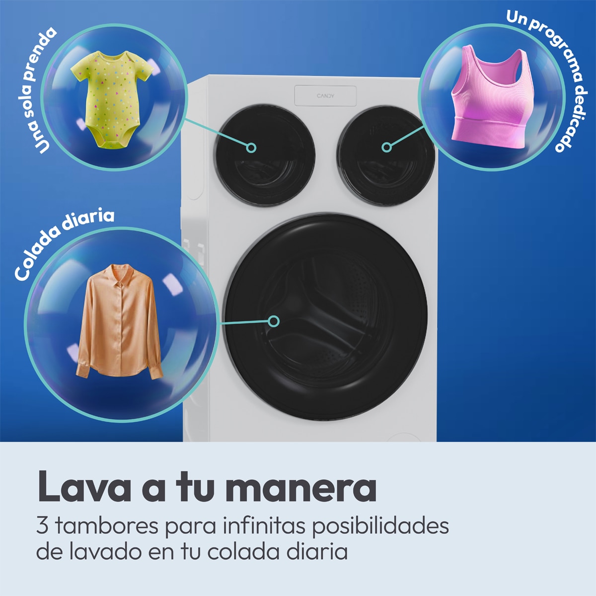 Lavadora Candy Triple Tambor 10+1+1/1400 rpm, Motor Direct Motion, Multiwash - MQD 410CBL9-37 Blanco-5