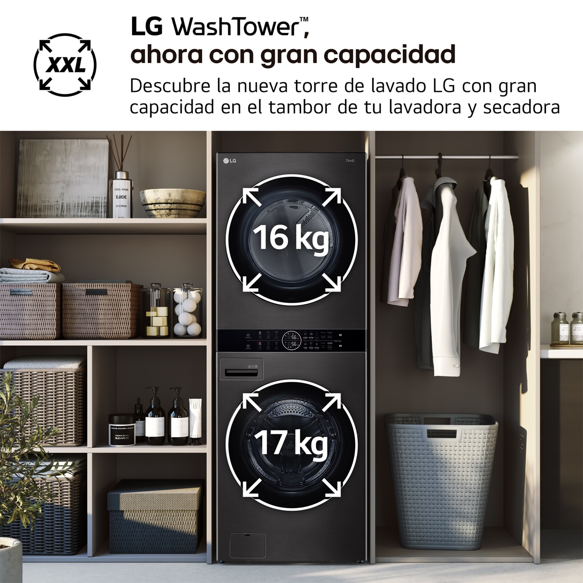 Torre de lavado y secado LG 17 Kg / 1.400 rpm y 16 Kg secado - WT1716BBF Grafito-5