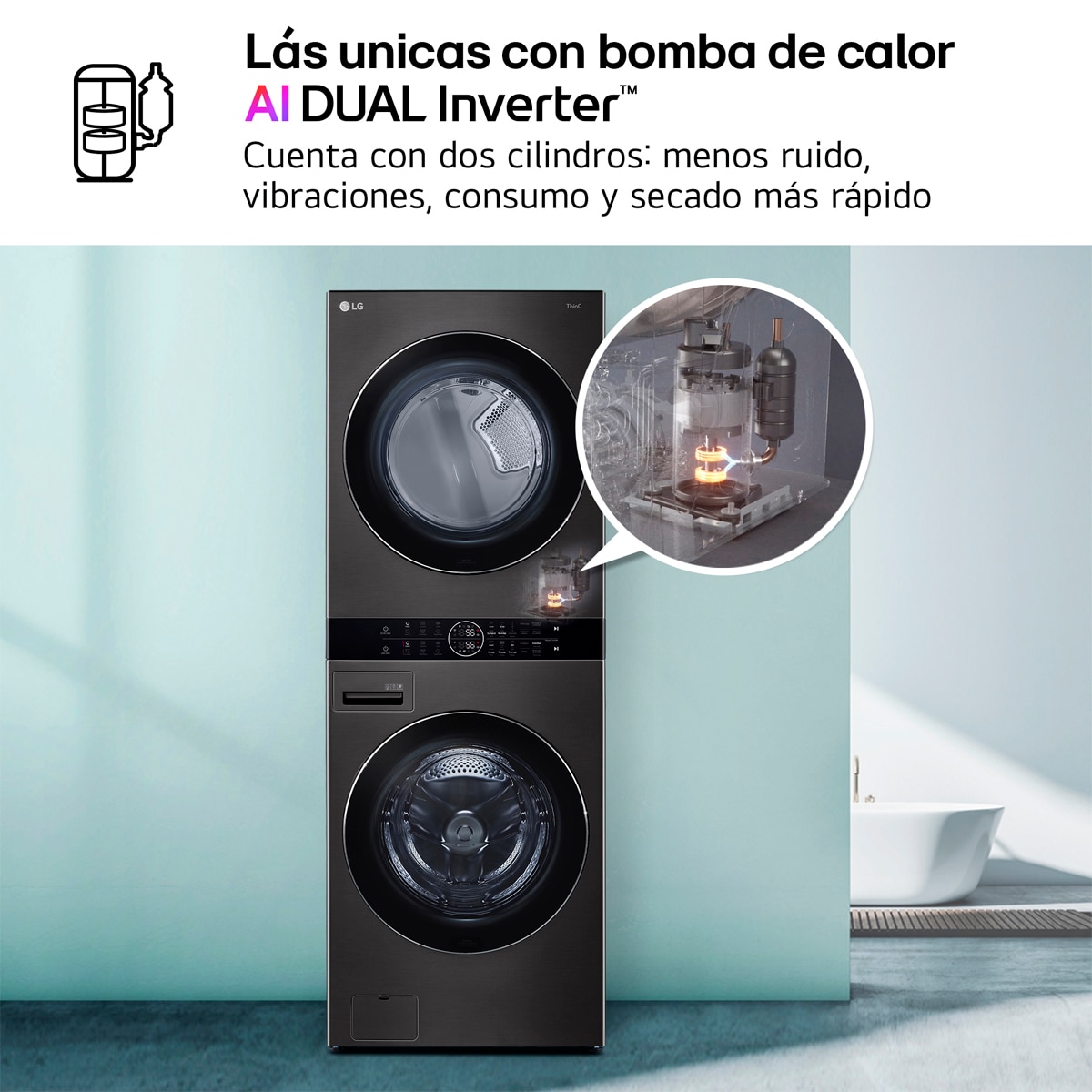 Torre de lavado y secado LG 17 Kg / 1.400 rpm y 16 Kg secado - WT1716BBF Grafito-11
