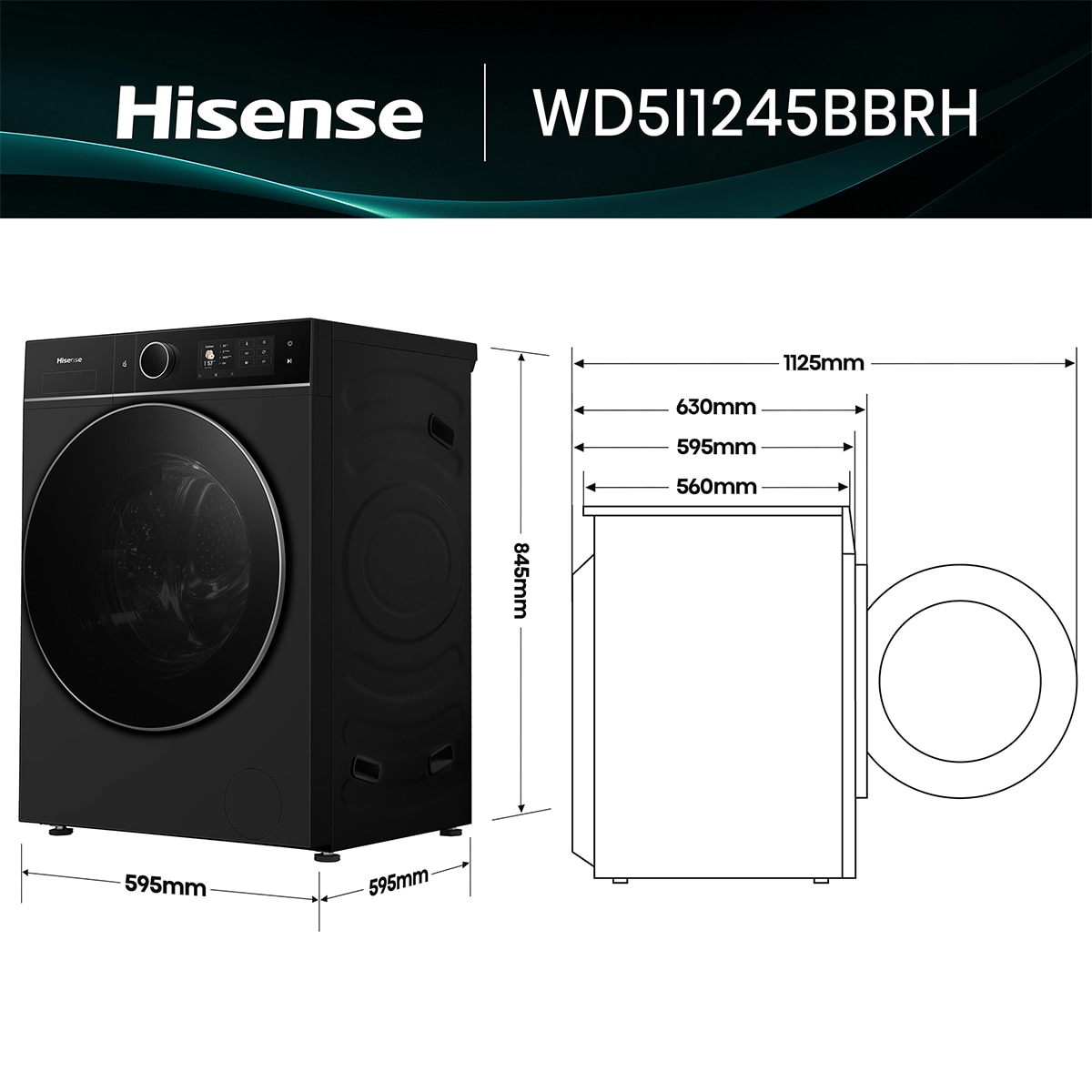 Imagen 3 de Lavadora secadora Hisense 12 kg/1400 rpm Kitchen Fit - WD5I1245BBRH - Negro Negro