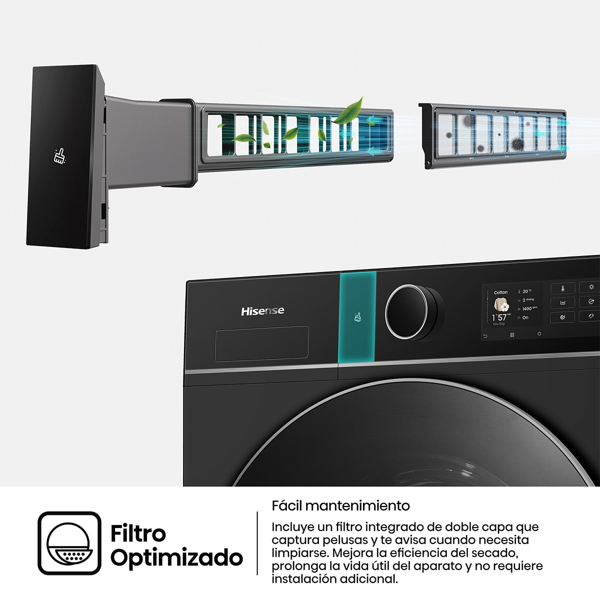 Imagen 8 de Lavadora secadora Hisense 12 kg/1400 rpm Kitchen Fit - WD5I1245BBRH - Negro Negro