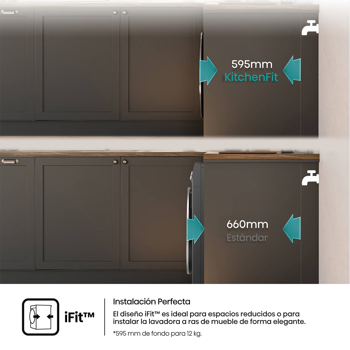 Imagen 10 de Lavadora secadora Hisense 12 kg/1400 rpm Kitchen Fit - WD5I1245BBRH - Negro Negro