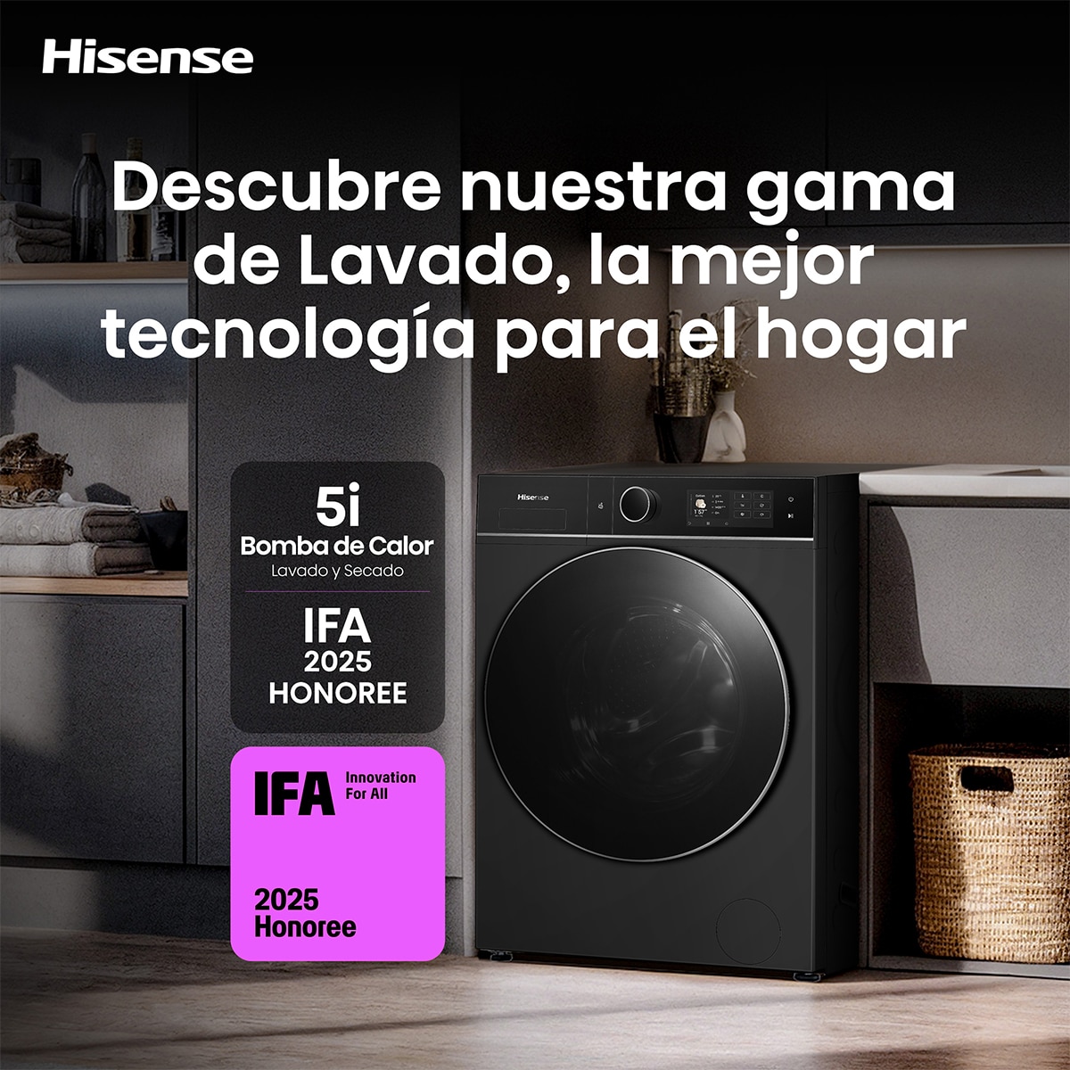 Imagen 15 de Lavadora secadora Hisense 12 kg/1400 rpm Kitchen Fit - WD5I1245BBRH - Negro Negro