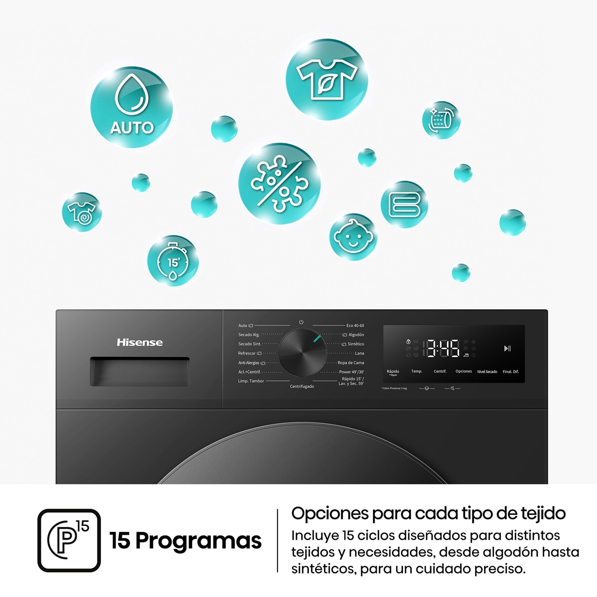 Lavadora secadora Hisense, 11 kg/1400 rpm con tecnología Inverter - WD1I1142BBL2 Negro-16