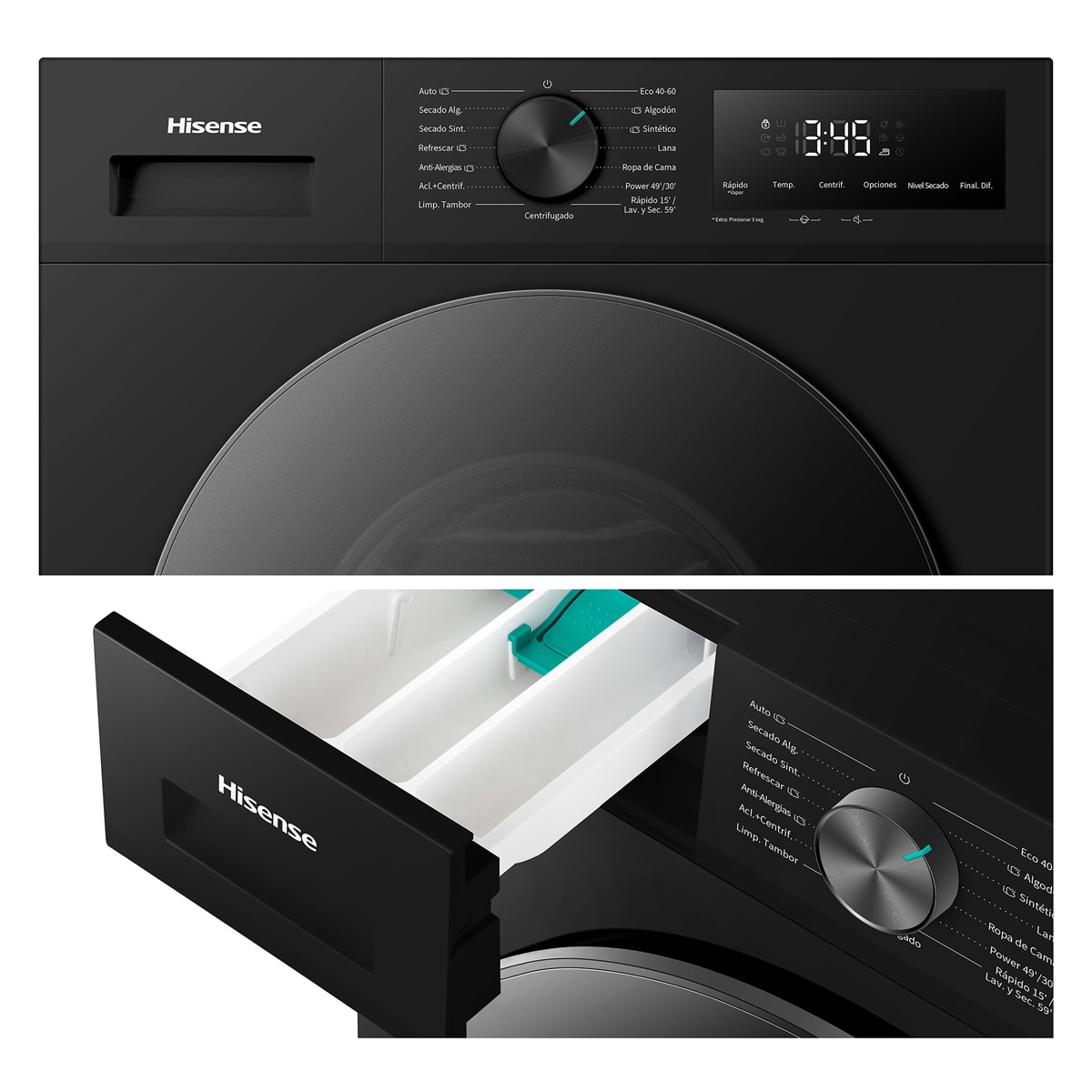 Lavadora secadora Hisense, 11 kg/1400 rpm con tecnología Inverter - WD1I1142BBL2 Negro-19