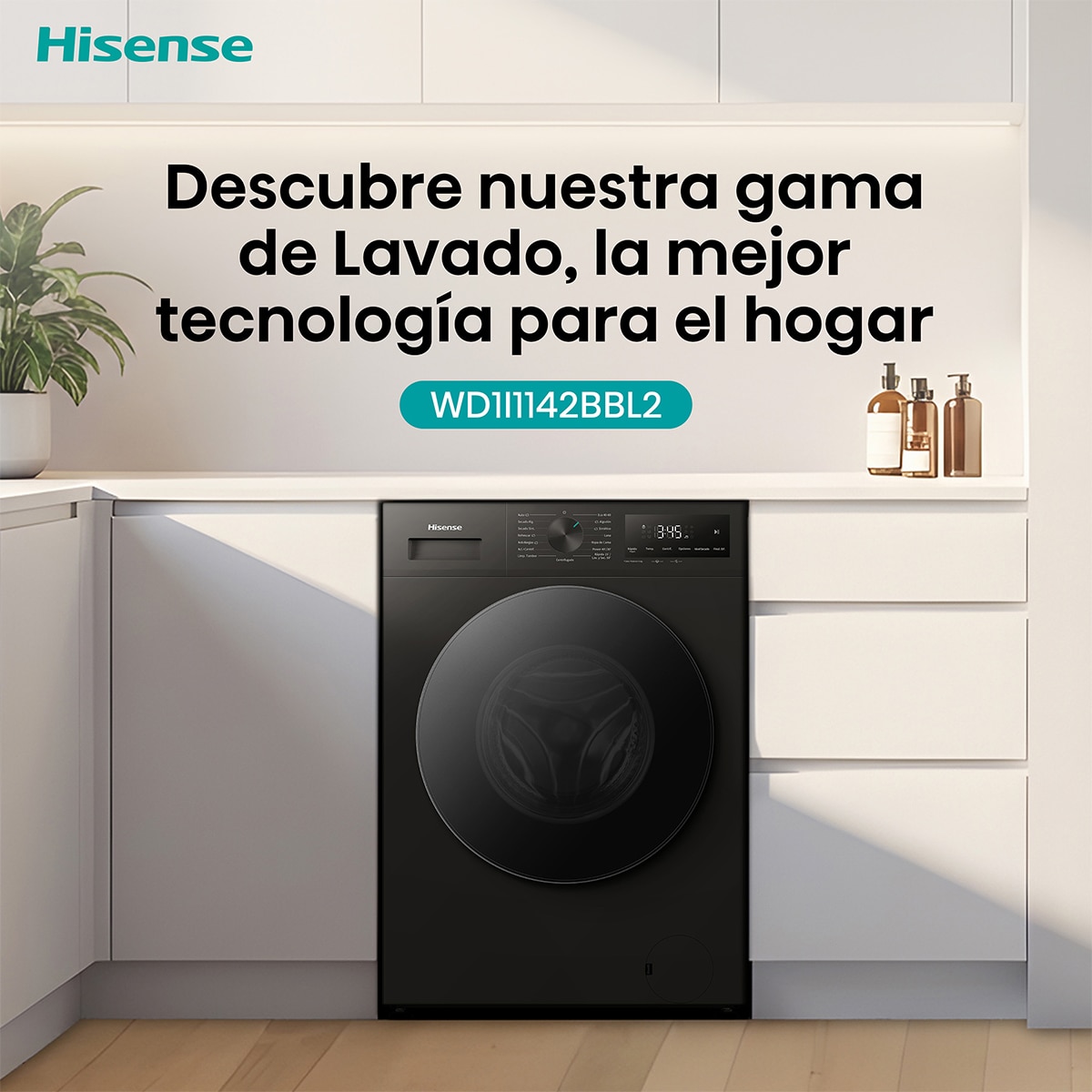 Lavadora secadora Hisense, 11 kg/1400 rpm con tecnología Inverter - WD1I1142BBL2 Negro-20
