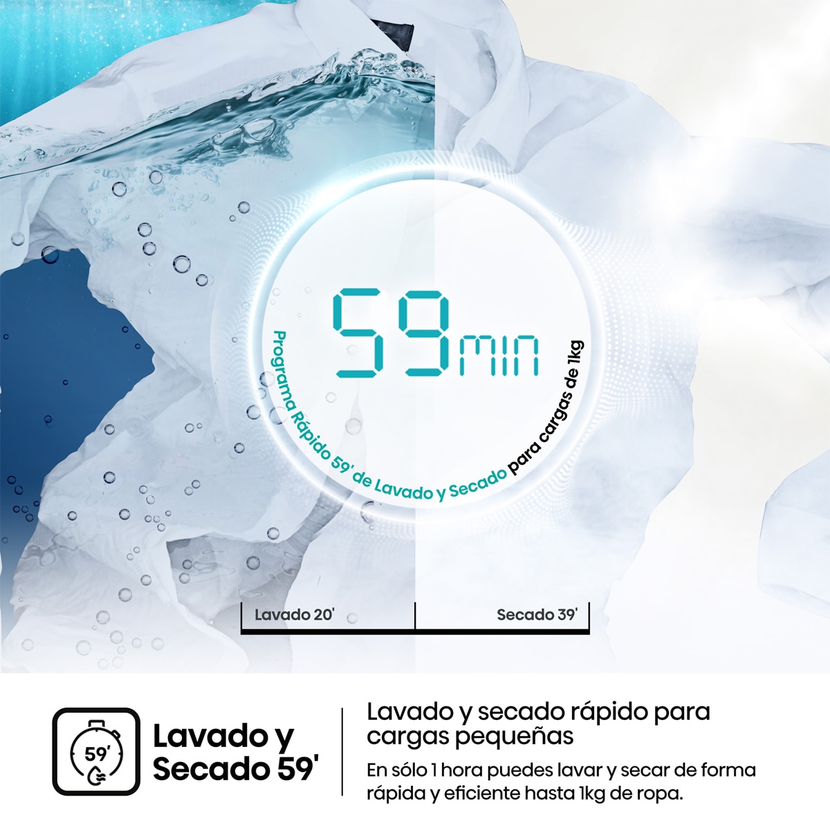 Lavadora secadora Hisense, 11 kg/1400 rpm con tecnología Inverter - WD1I1142BWL2 Blanco-5