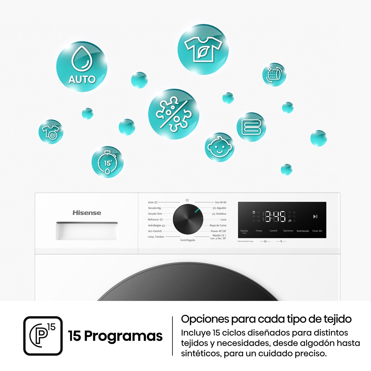 Lavadora secadora Hisense, 11 kg/1400 rpm con tecnología Inverter - WD1I1142BWL2 Blanco-16