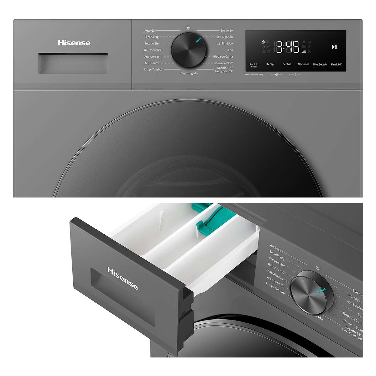 Lavadora secadora Hisense, 9 kg/1400 rpm con tecnología Inverter - WD1I9042BTF2 Gris oscuro-18