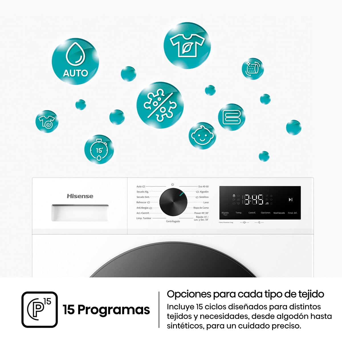 Imagen 15 de Lavadora secadora Hisense, 9 kg/1400 rpm con tecnología Inverter - WD1I9042BWF2 - Blanco Blanco
