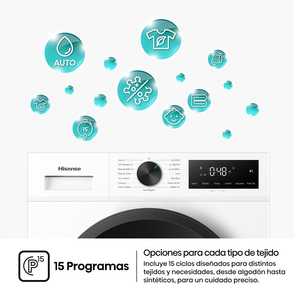 Lavadora Hisense 13 Kg/1400 rpm con tecnología Inverter - WF1I1342BWM Blanco-15
