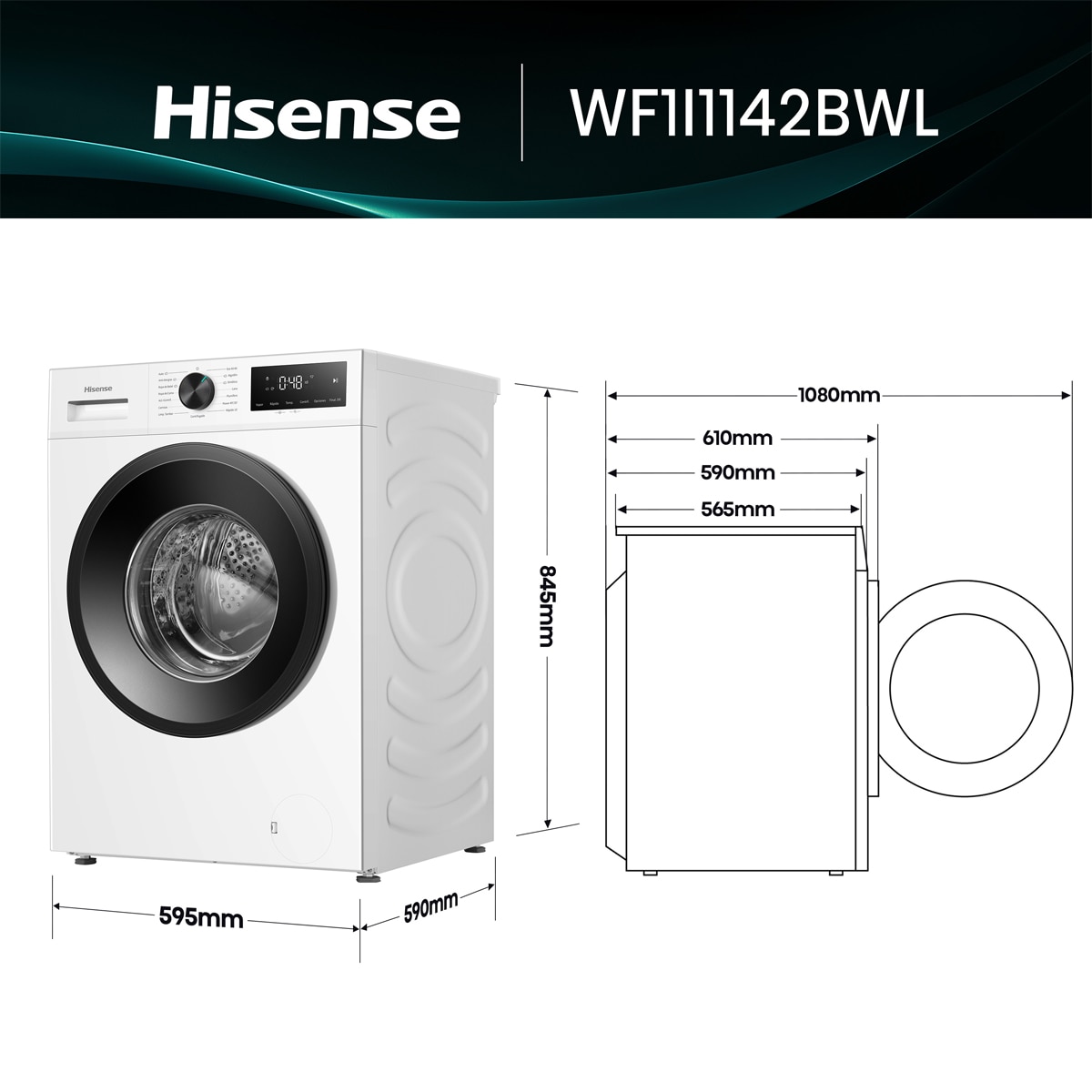 Lavadora Hisense, 11 Kg/1400 rpm, con tecnología Inverter - WF1I1142BWL Blanco-2