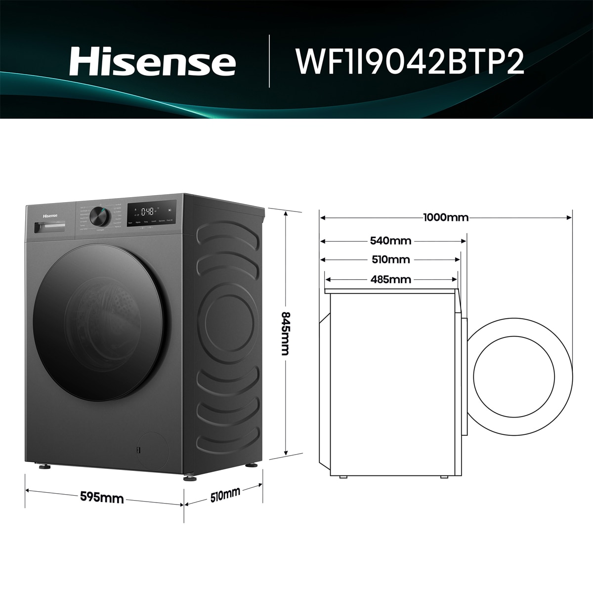 Lavadora Hisense,  9 Kg/1400 rpm, con tecnología Inverter - WF1I9042BTP2 Inox-2