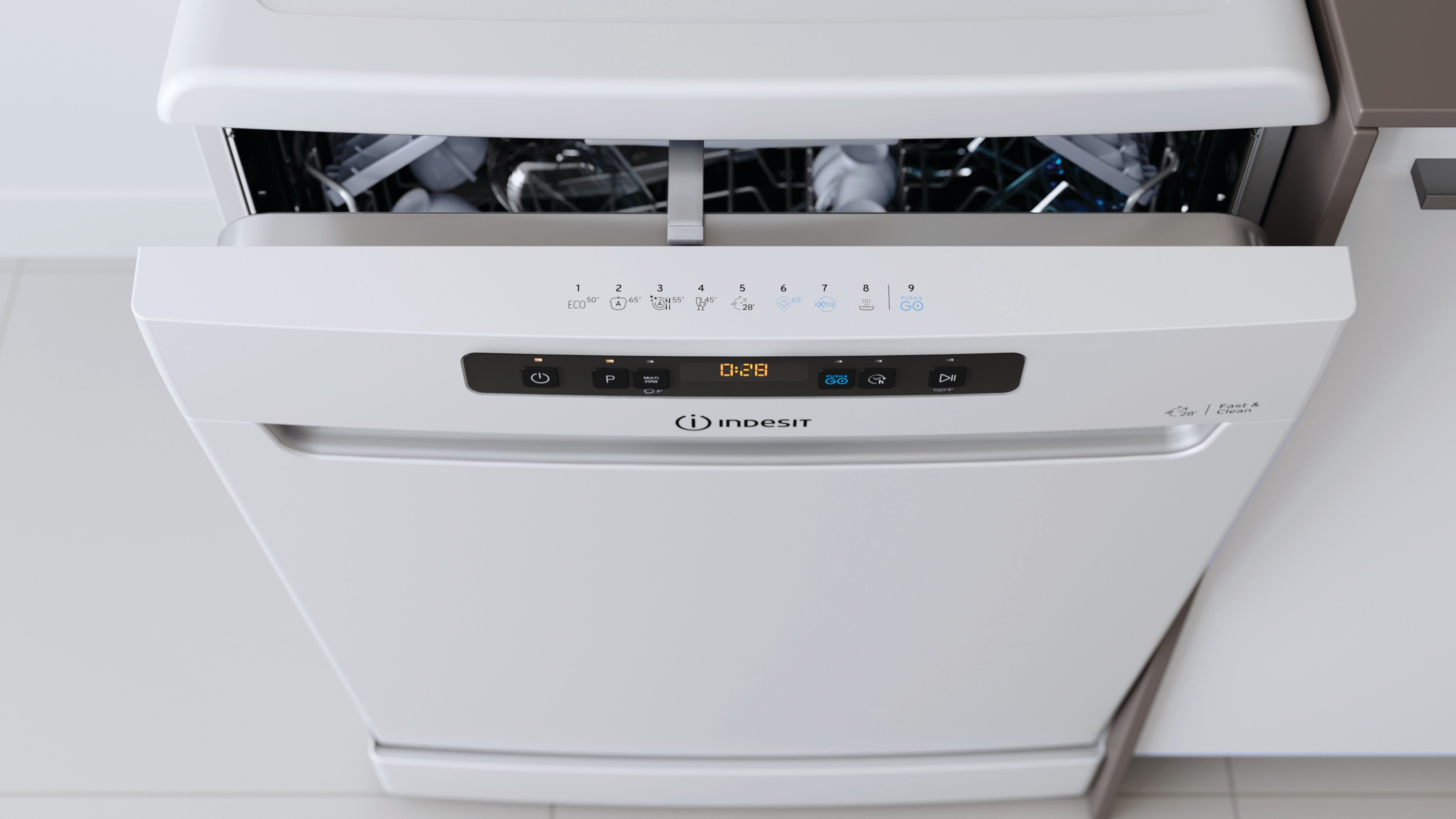 Lavavajillas Indesit 14 servicios, Bandeja Cubiertos, 60 cm - DFO 3T133 A F Blanco-11