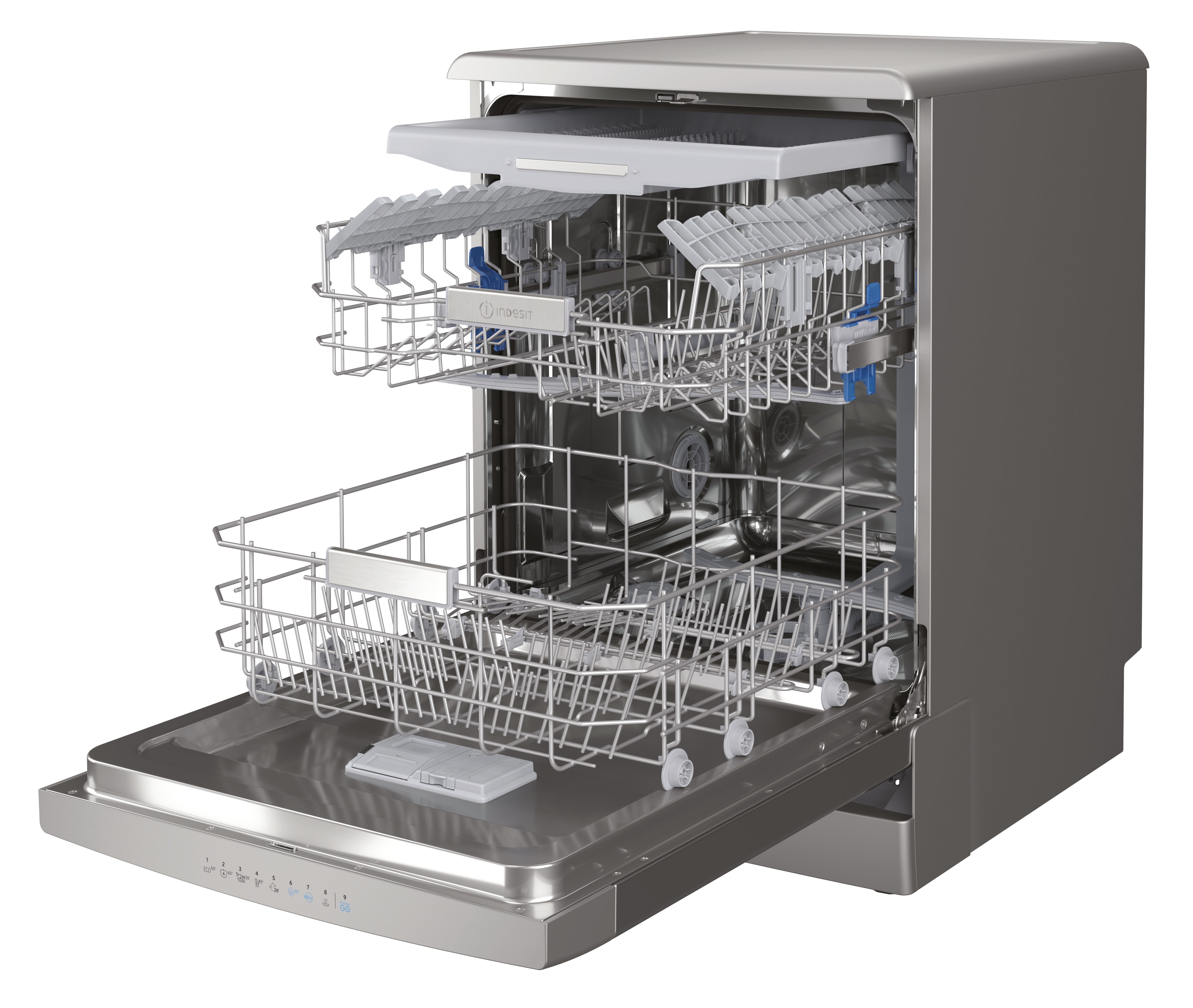 Lavavajillas Indesit 14 servicios, Bandeja Cubiertos, 60 cm - DFO 3T133 A F X Inox-10