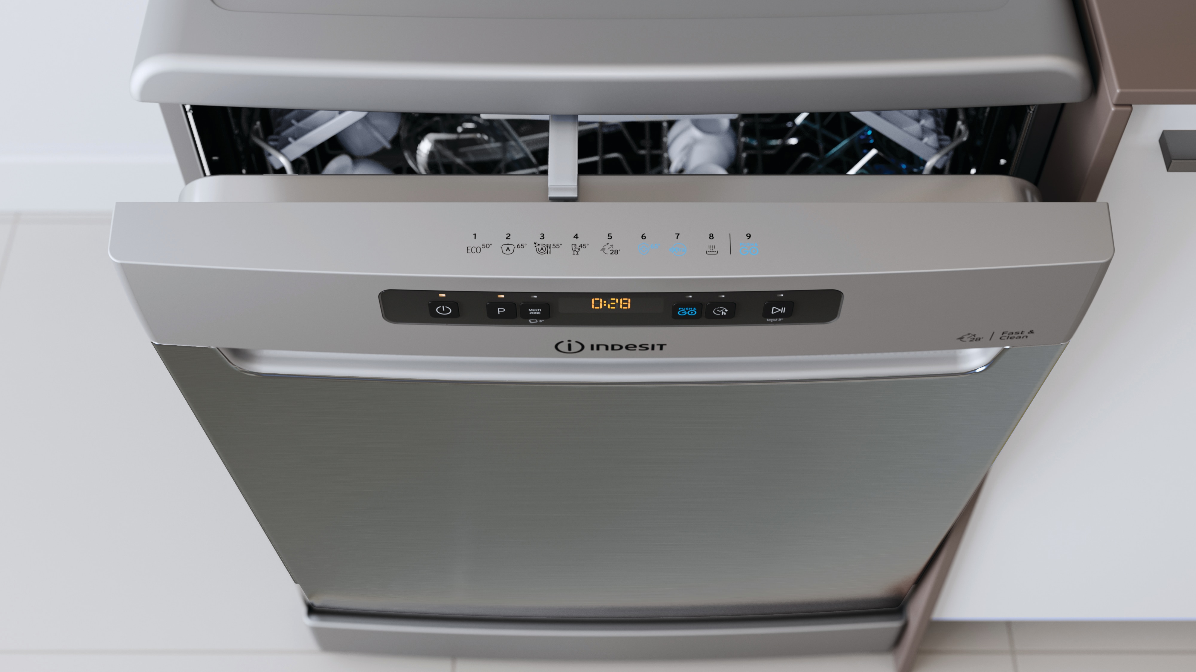 Lavavajillas Indesit 14 servicios, Bandeja Cubiertos, 60 cm - DFO 3T133 A F X Inox-12