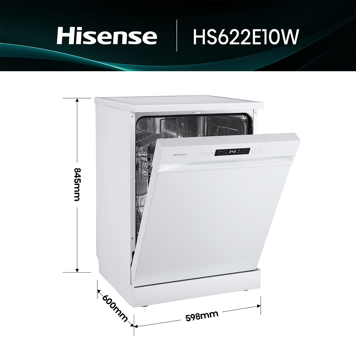 Lavavajillas Hisense 13 servicios, 7 programas, 60 cm - HS622E10W Blanco-2