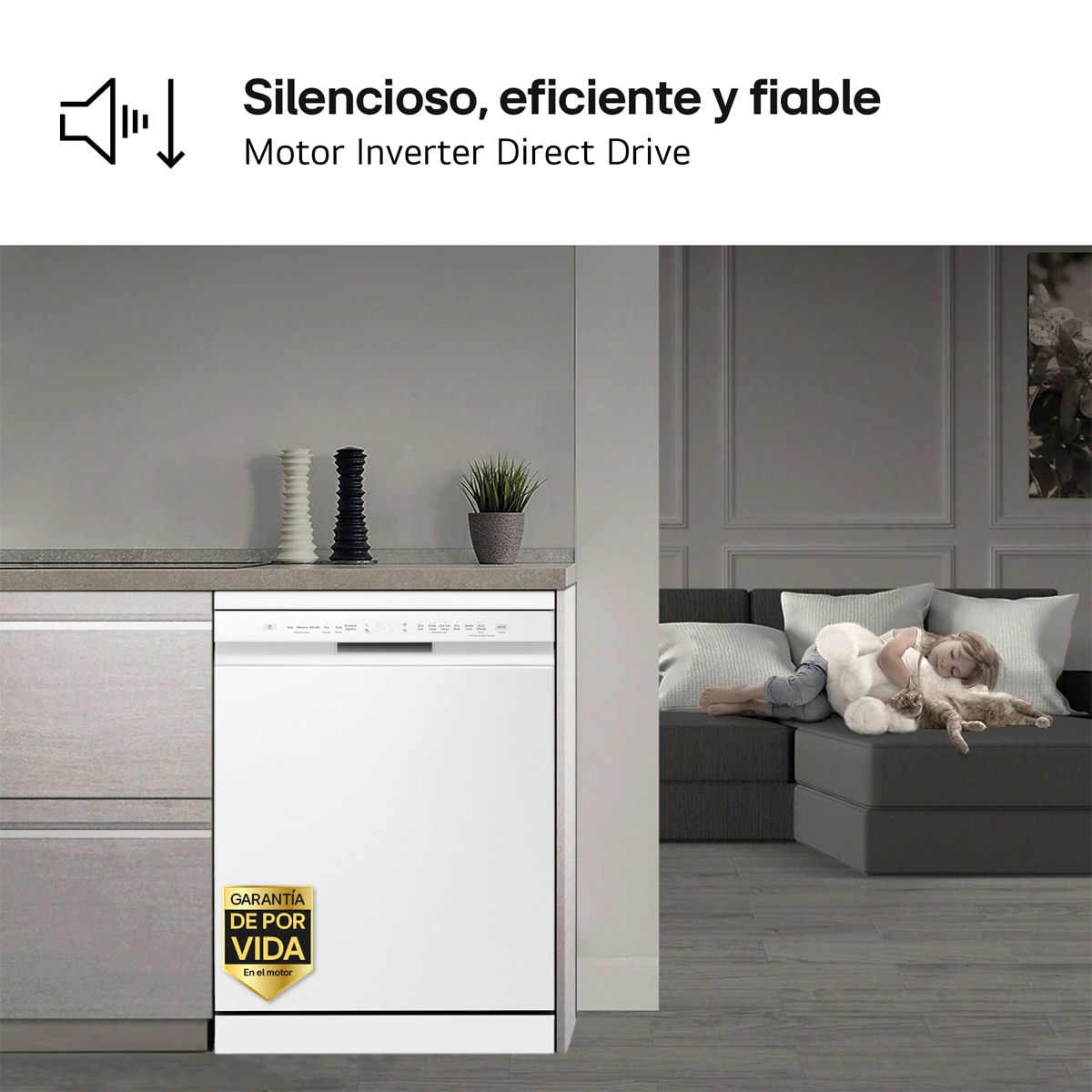 Lavavajillas LG 14 servicios, 60 cm, con bandeja para cubiertos - DF355FW Blanco-10