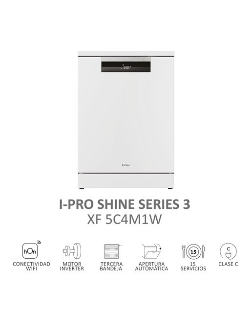 Lavavajillas Haier 15 servicios, 60 cm, 3º bandeja, con WIFI I-PRO SHINE - XF 5C4M1W Blanco-5