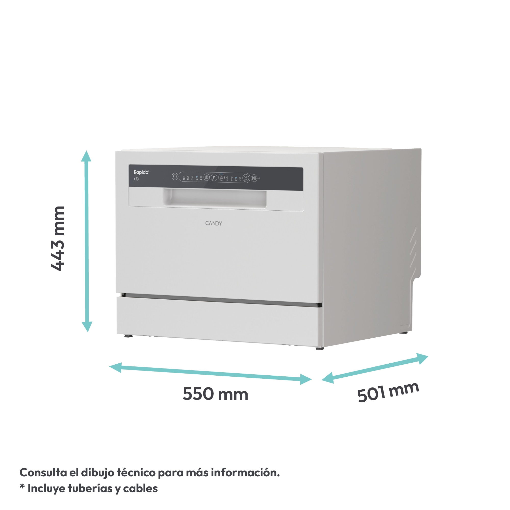 Lavavajillas compacto Candy 6 servicios, 45 cm -CP 6E51LW Blanco-4