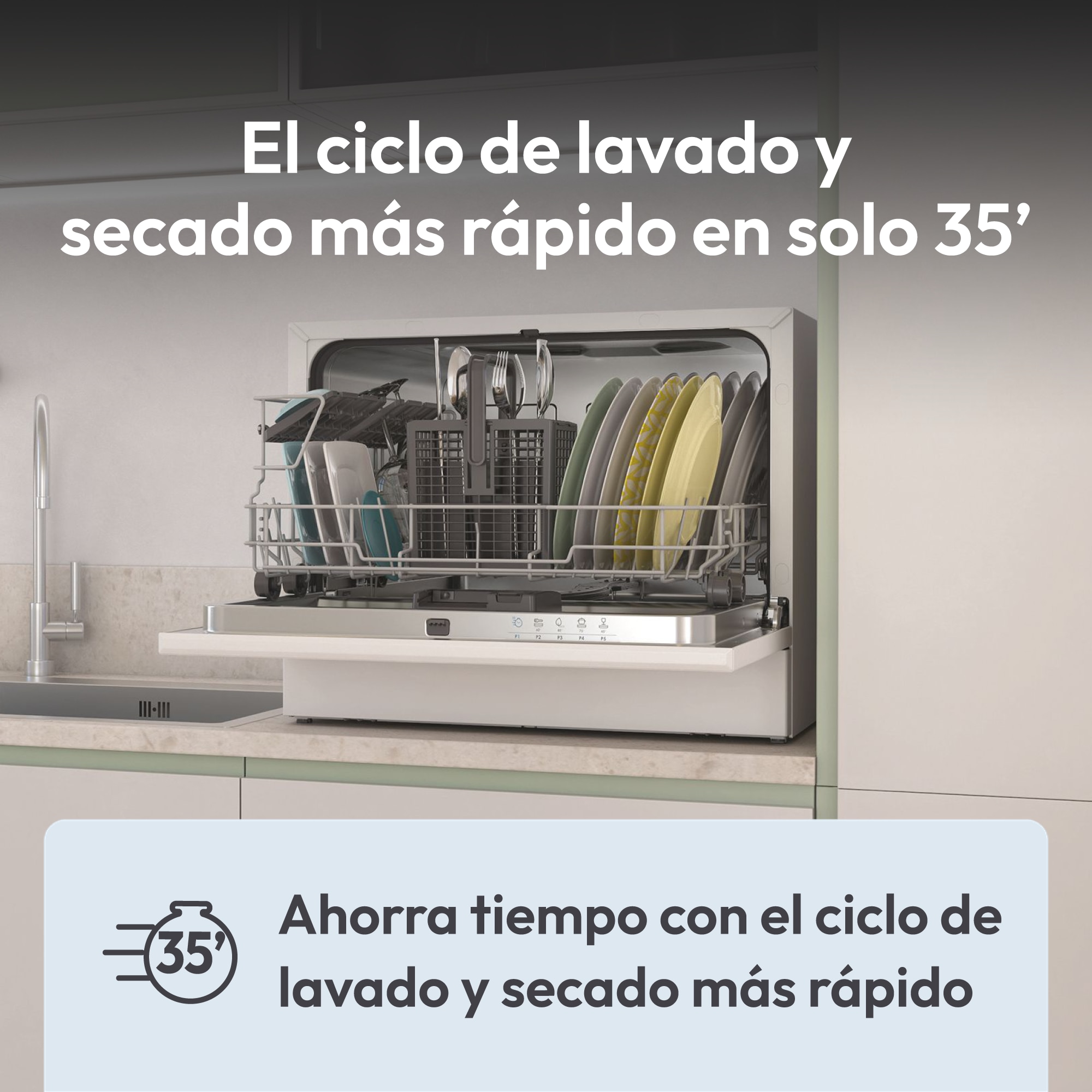 Lavavajillas compacto Candy 6 servicios, 45 cm -CP 6E51LW Blanco-7
