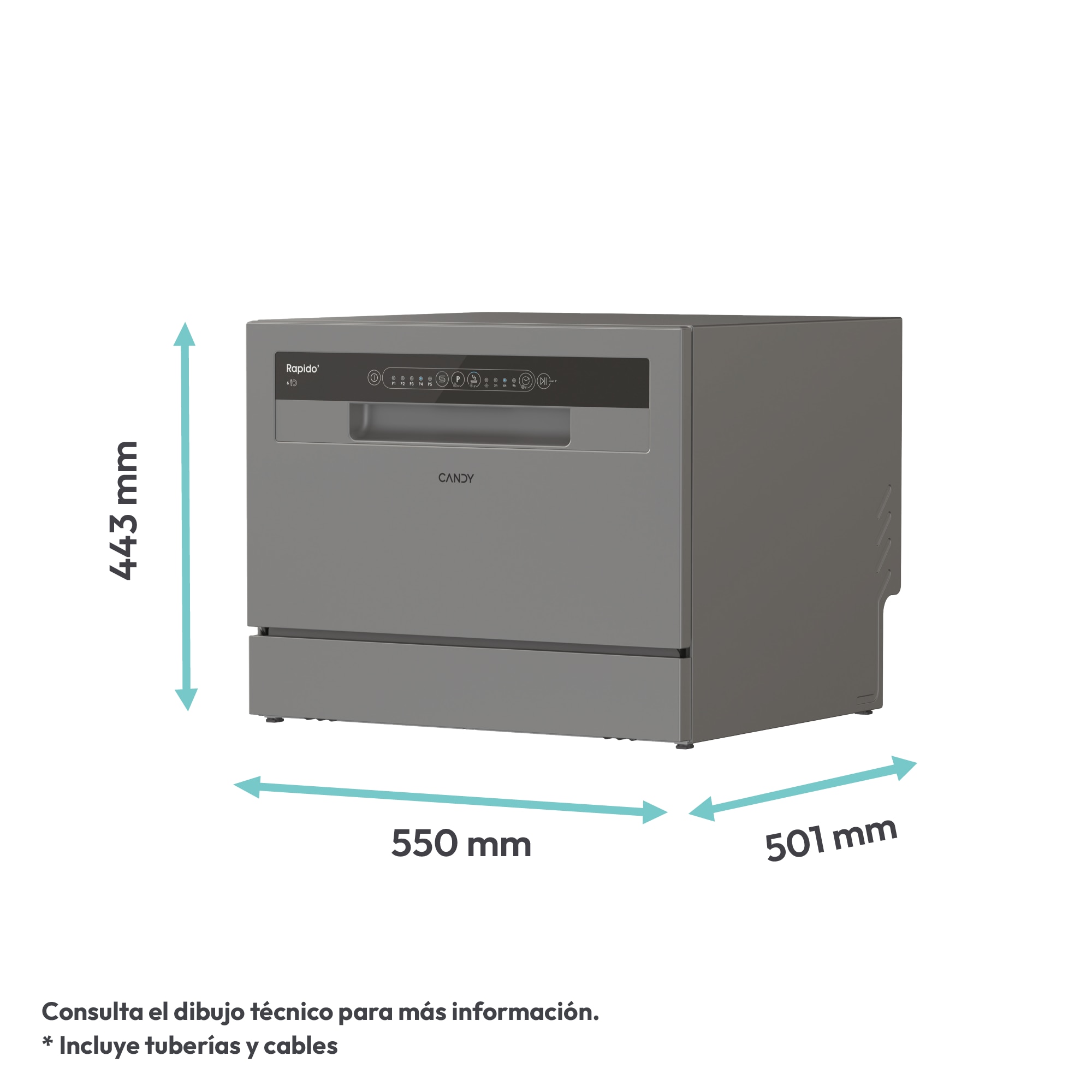 Lavavajillas compacto Candy 6 servicios, 45 cm -CP 6E51LS Inox-4