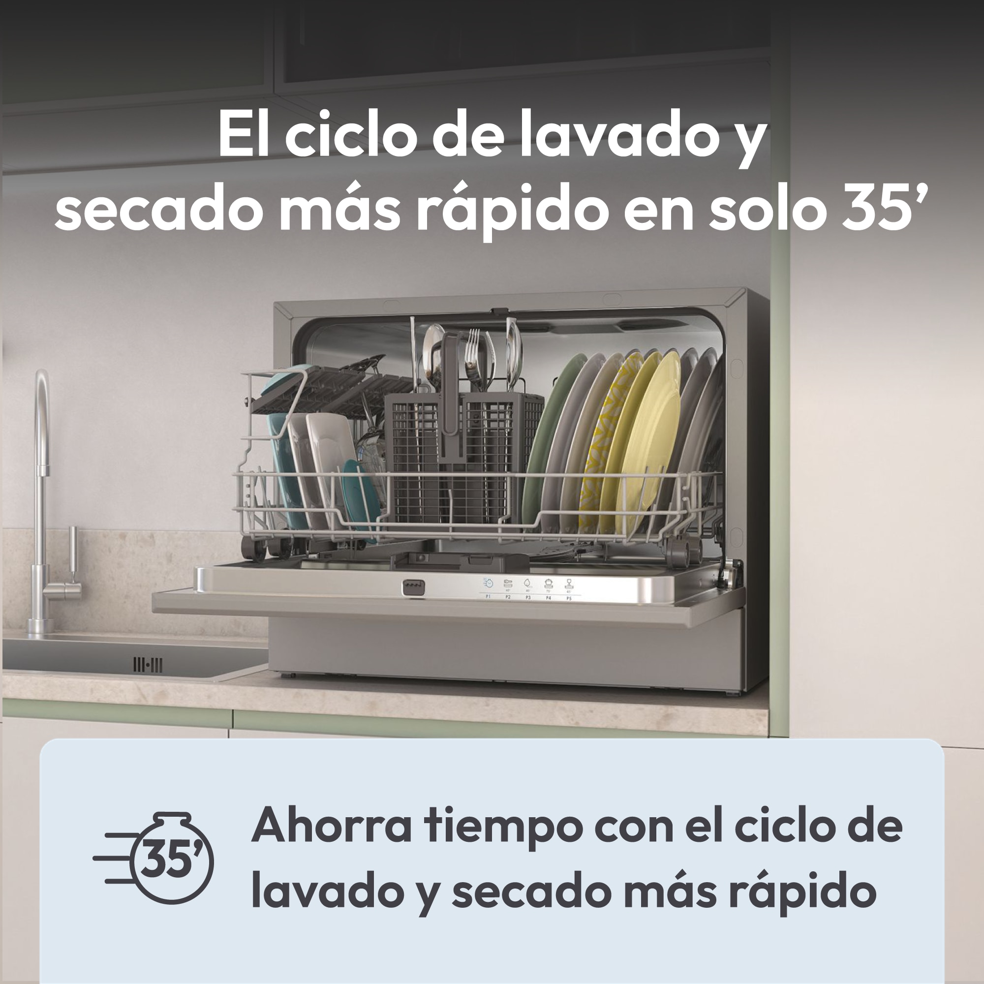 Lavavajillas compacto Candy 6 servicios, 45 cm -CP 6E51LS Inox-7