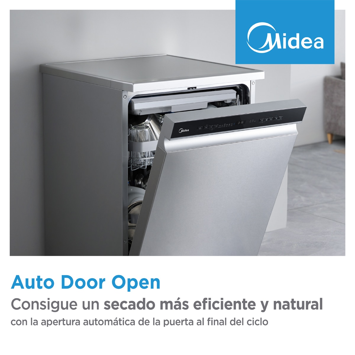 Lavavajillas Midea 14 servicios, Media bandeja para cubiertos, 60 cm - MDWPF1433CW-W-EU Blanco-7