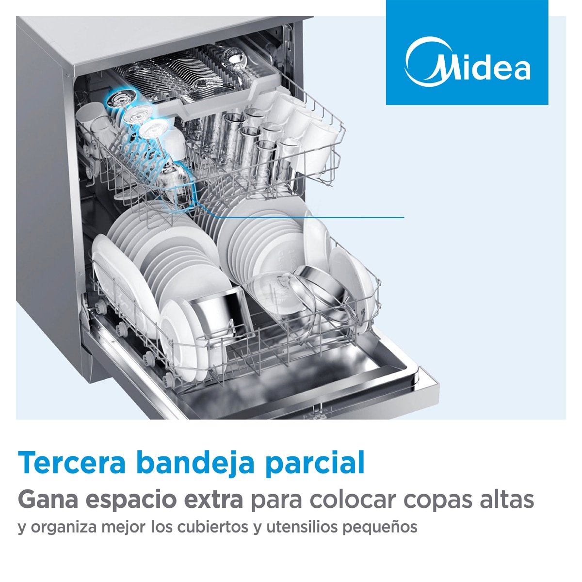 Lavavajillas Midea 14 servicios, Media bandeja para cubiertos, 60 cm - MDWPF1433CW-W-EU Blanco-10