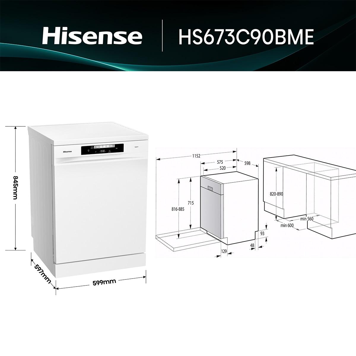 Thumbnail 1 de Hisense HS643C90W lavavajillas 16 servicios 60 cm