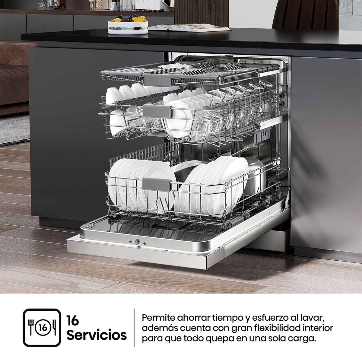 Lavavajillas Hisense 16 servicios, Bandeja para cubiertos, 60 cm - HS643C90W Blanco-14