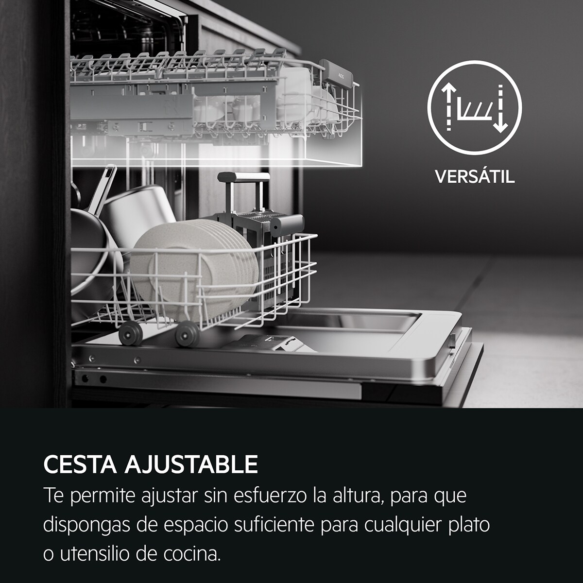 Lavavajillas AEG 14 servicios, Bandeja para cubiertos, 60 cm - FFB76717PM Acero Inox-5