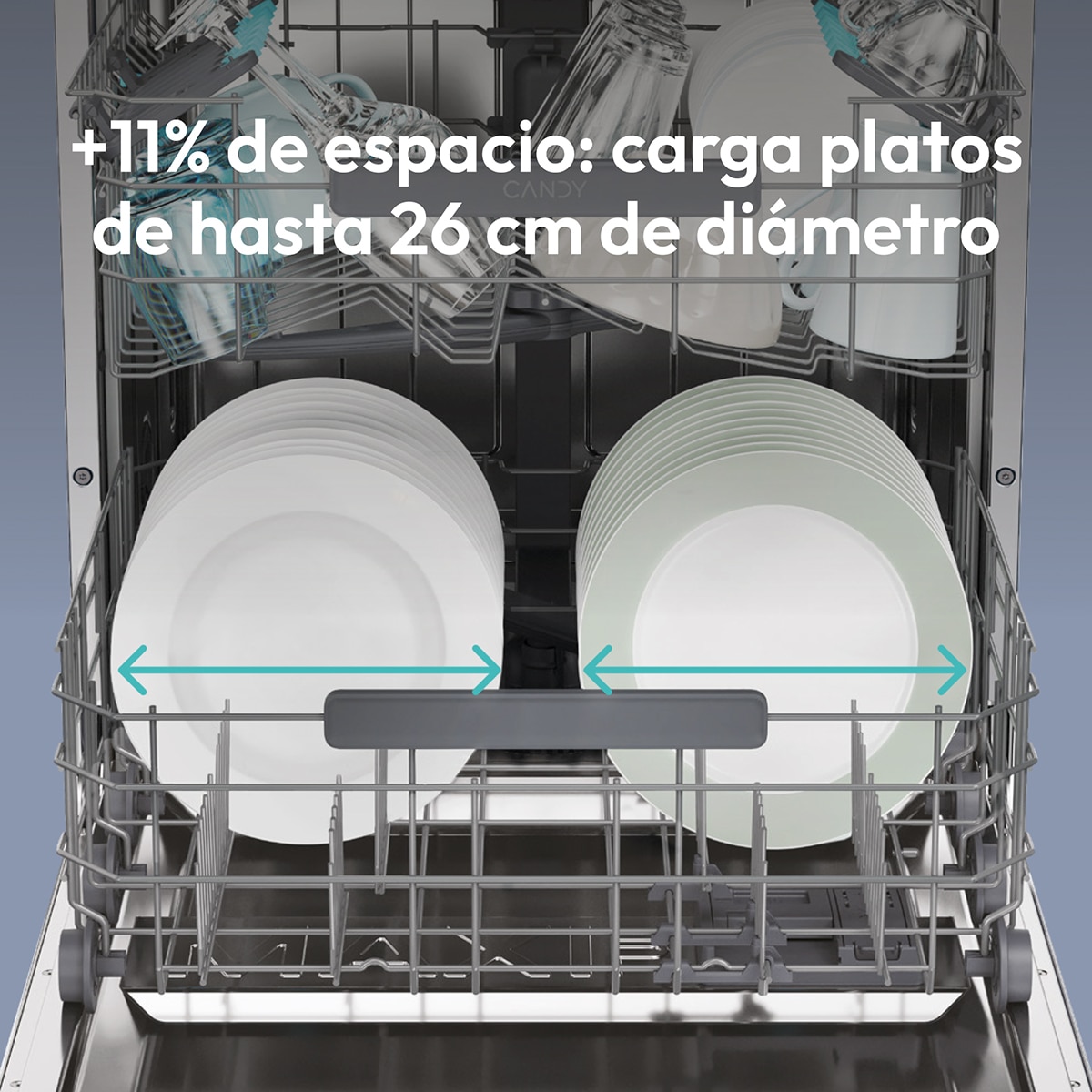 Lavavajillas Candy 14 servicios, Bandeja Cubiertos, 60 cm con WIFI Rapidó - CF 4C0F1W Blanco-8