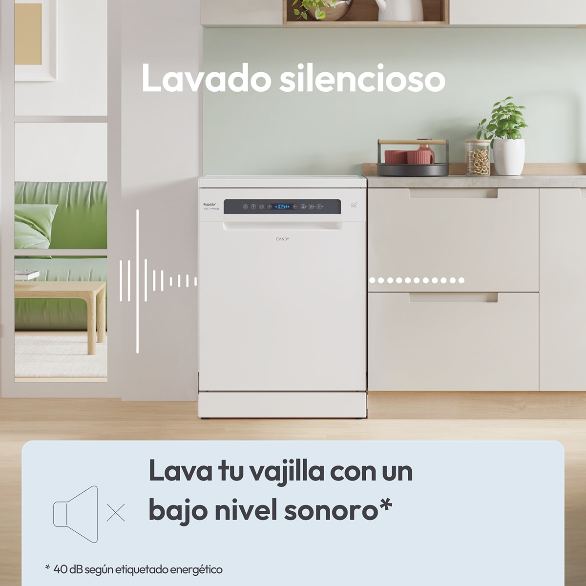Lavavajillas Candy 14 servicios, Bandeja Cubiertos, 60 cm con WIFI Rapidó - CF 4C0F1W Blanco-10
