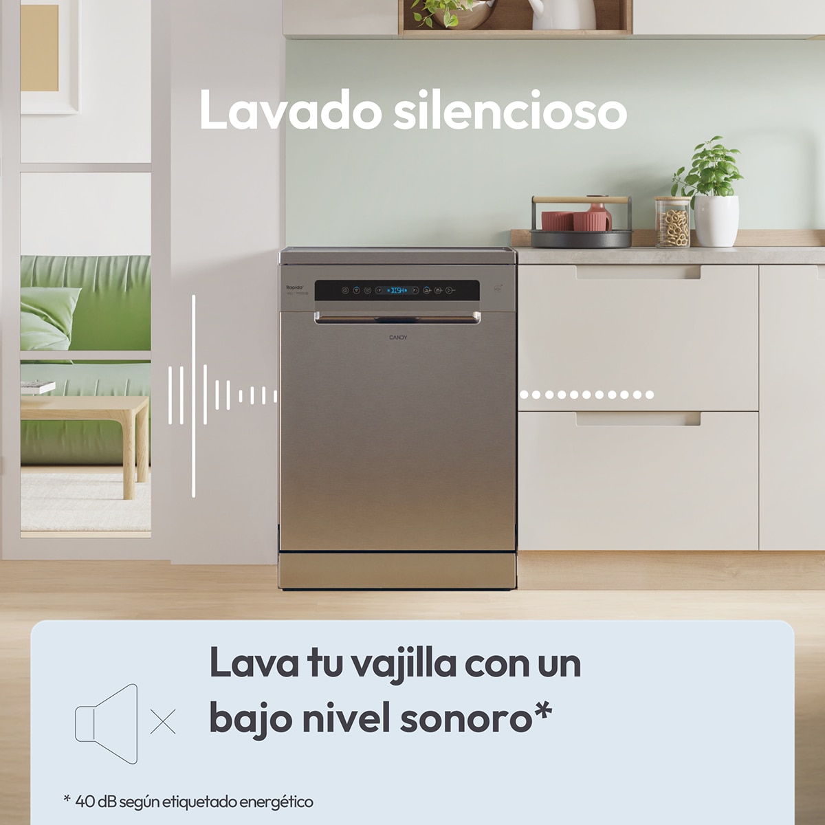 Lavavajillas Candy 14 servicios, Bandeja Cubiertos, 60 cm con WIFI Rapidó - CF 4C0F1S Inox-10