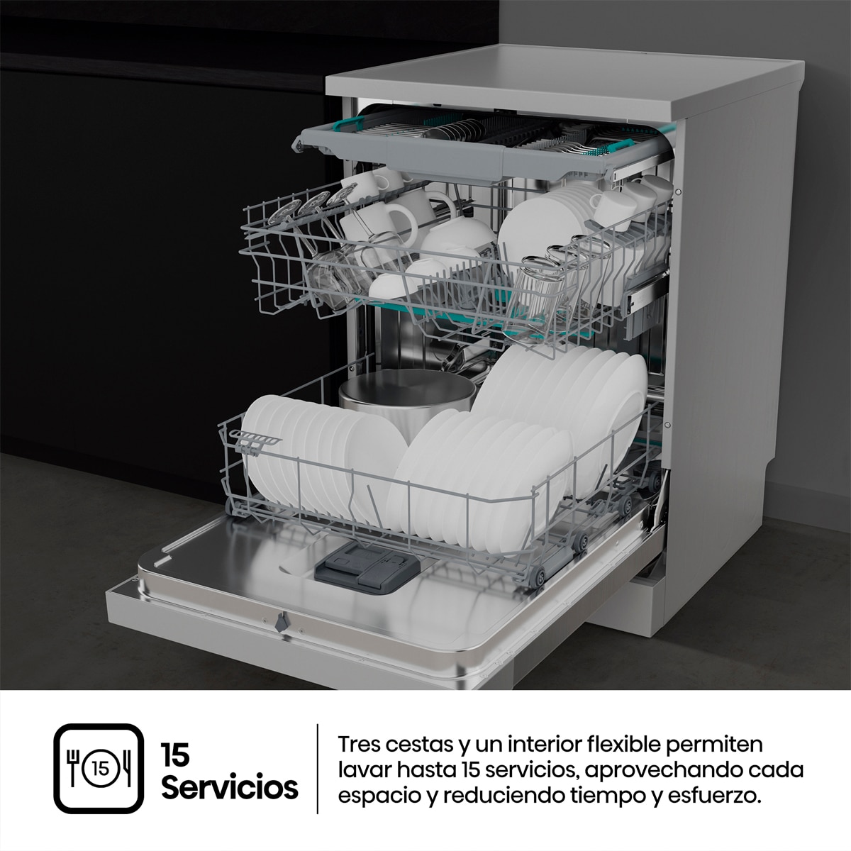 Lavavajillas Hisense 15 servicios, Tercera bandeja, 60 cm - HS643B90X Inox-5