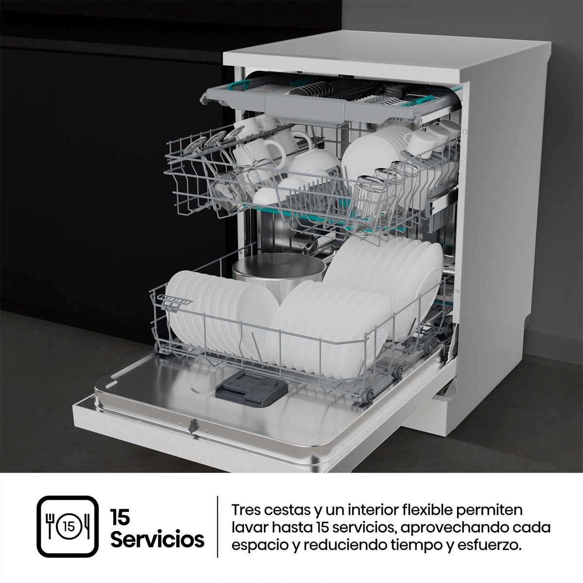 Lavavajillas Hisense 15 servicios, Tercera bandeja, 60Cm - HS643B90W Blanco-5