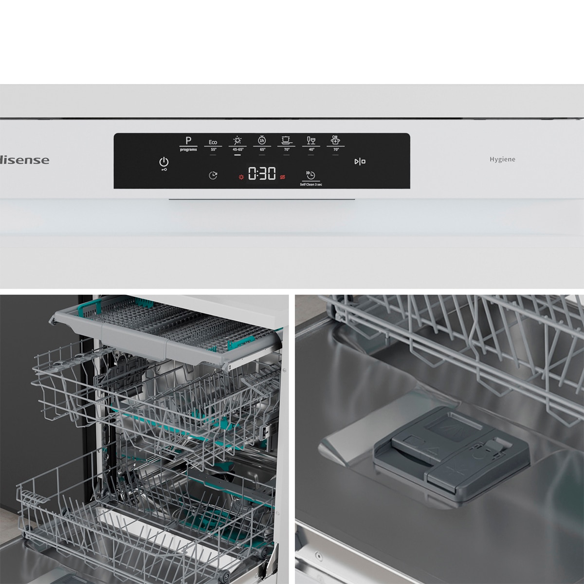 Lavavajillas Hisense 15 servicios, Tercera bandeja, 60Cm - HS643B90W Blanco-15