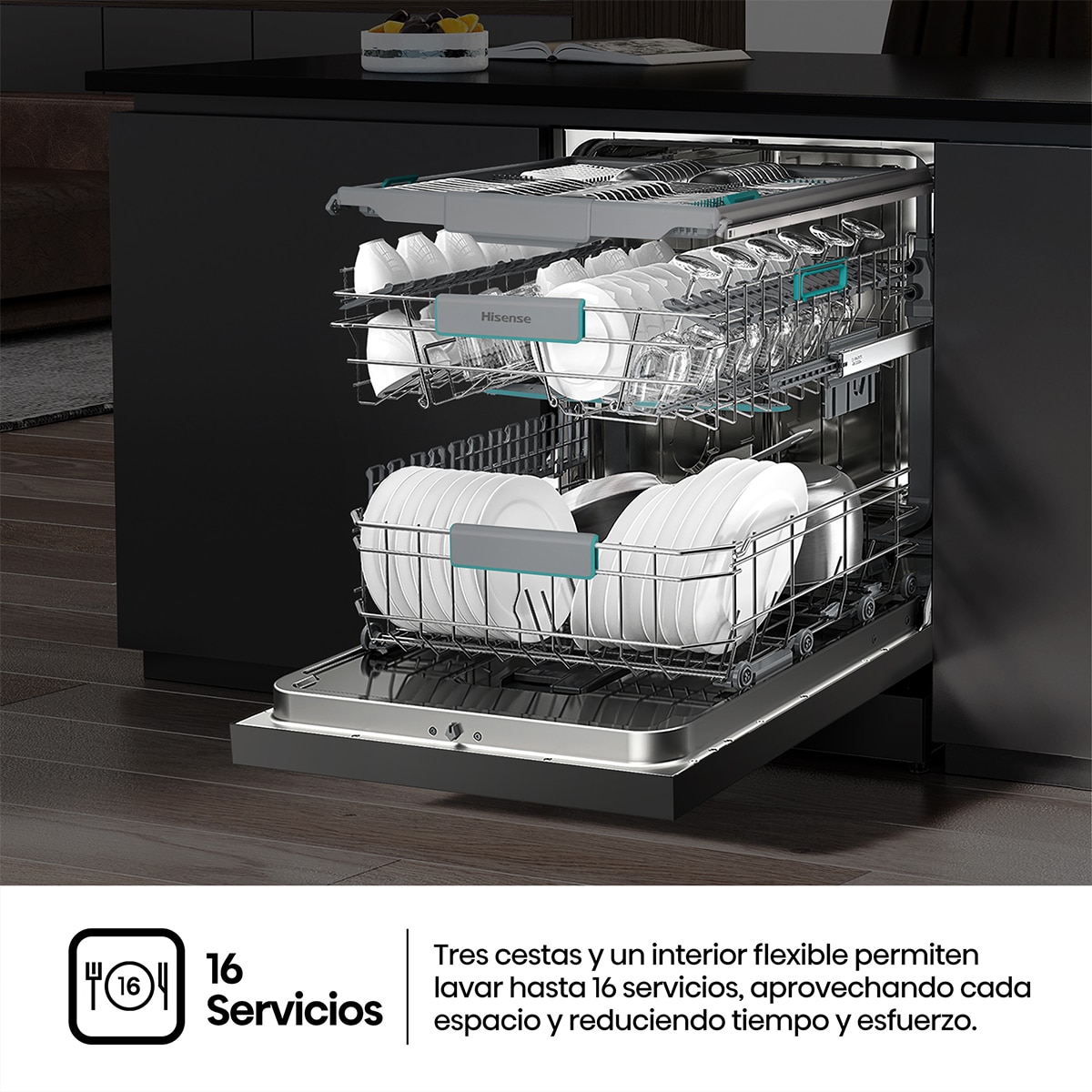 Lavavajillas Hisense 16 servicios, 8 programas, 60 cm- HS663A90XUK 5