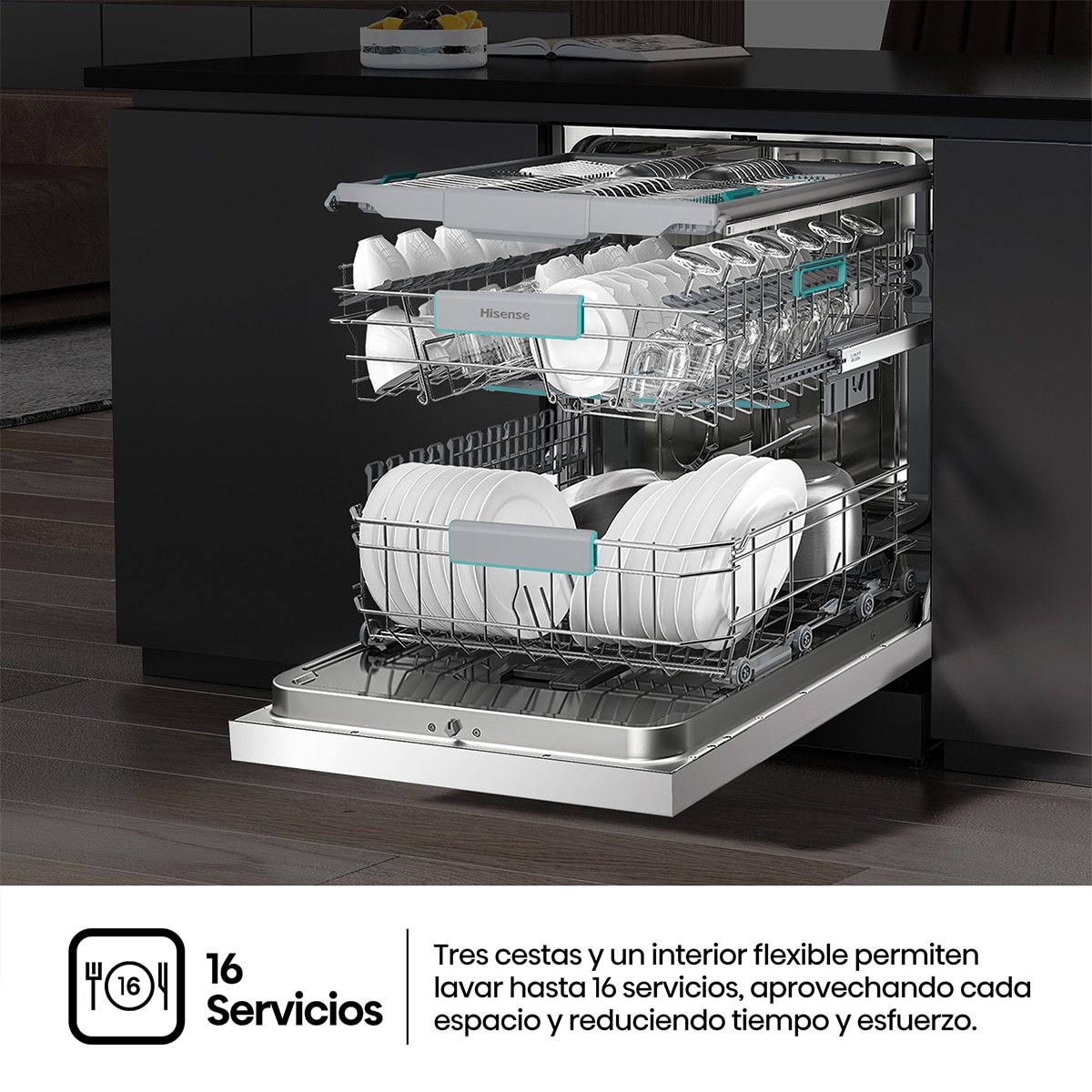 Lavavajillas Hisense 16 servicios, 8 programas, 60 cm - HS663A90WUK 5