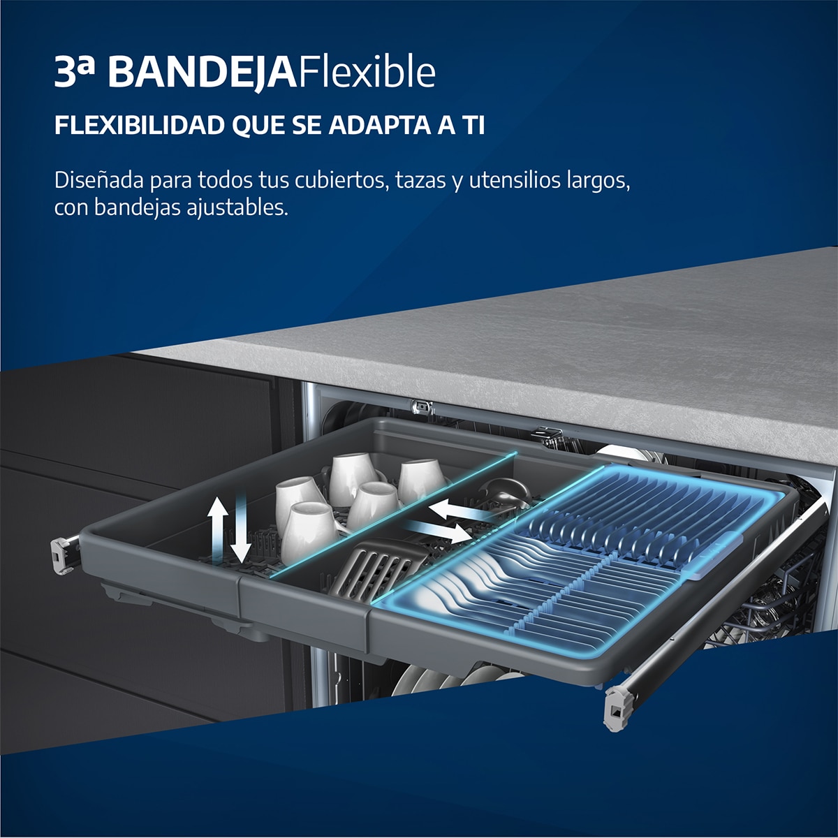 Lavavajillas Beko Power Intense, 15 servicios, 60 cm, 3ª Bandeja Flexi - BDFN26540WP Blanco-3