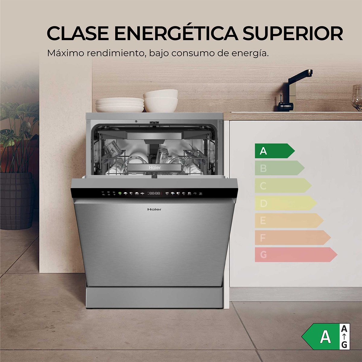 Imagen 5 de Lavavajillas Haier 16 servicios, 3ª bandeja, 60 cm - XF 6C4F1X - Inox Inox