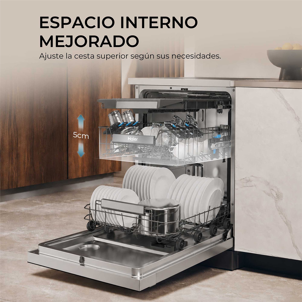 Imagen 10 de Lavavajillas Haier 16 servicios, 3ª bandeja, 60 cm - XF 6C4F1X - Inox Inox